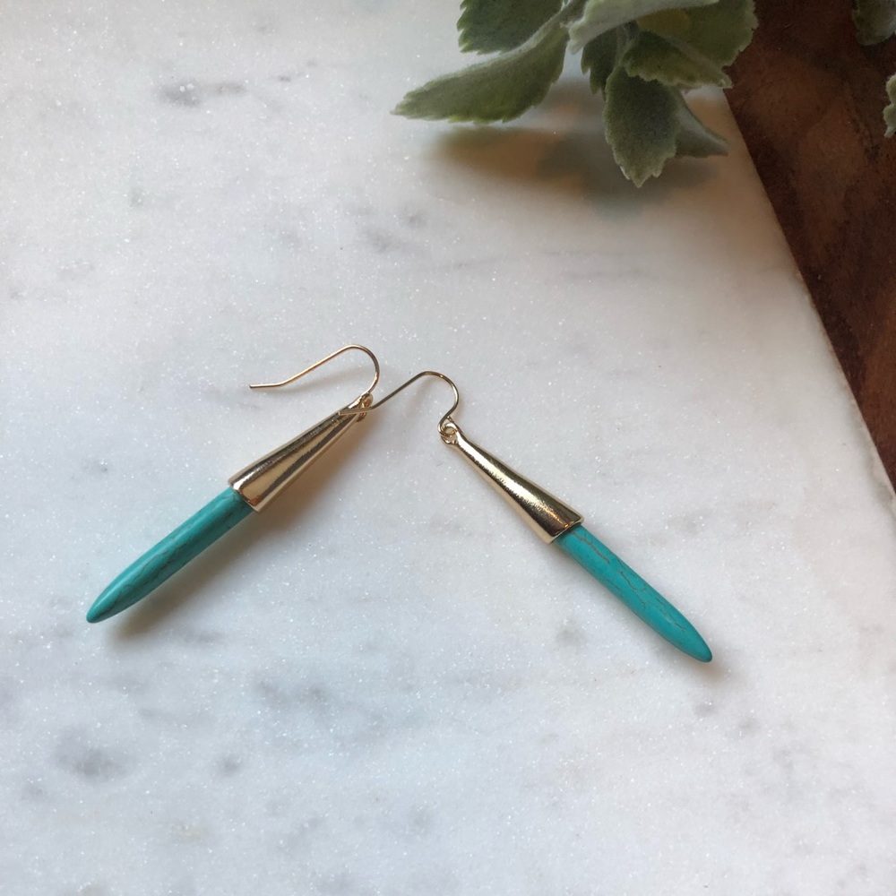 The Emilia - Gold & Turquoise Drop Earrings - Picture 3 of 4
